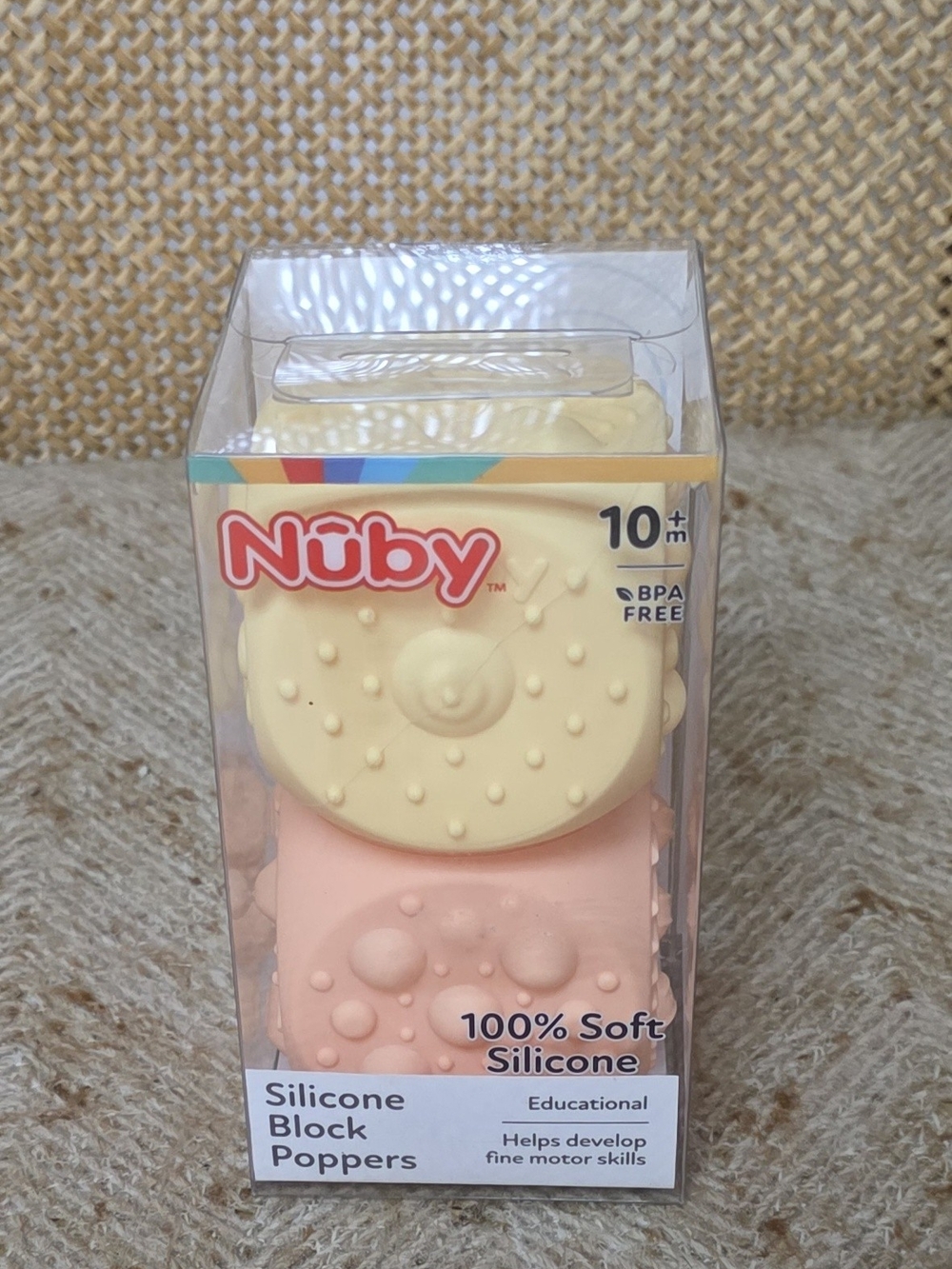 Nuby Silicone Block Poppers - Yellow & Pink